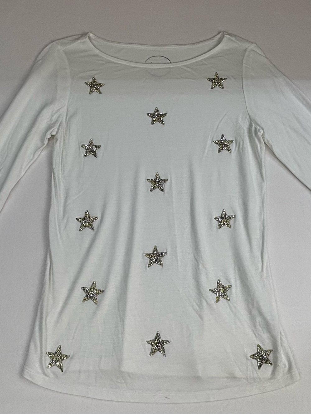White Long-Sleeve Star Embellished Tee